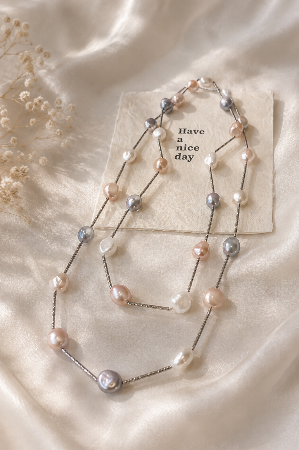 Pastel Horizon Pearl Necklace | Natural Pearl & Silver-Tone Design