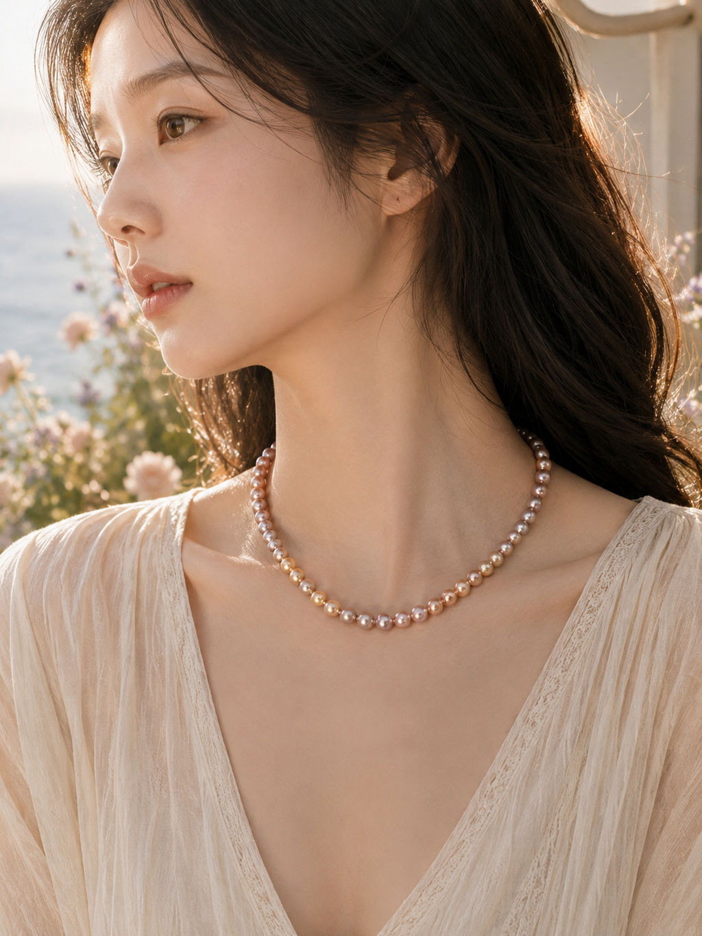 Candy Bloom Natural Pearl Necklace – Pink, Lavender & Peach